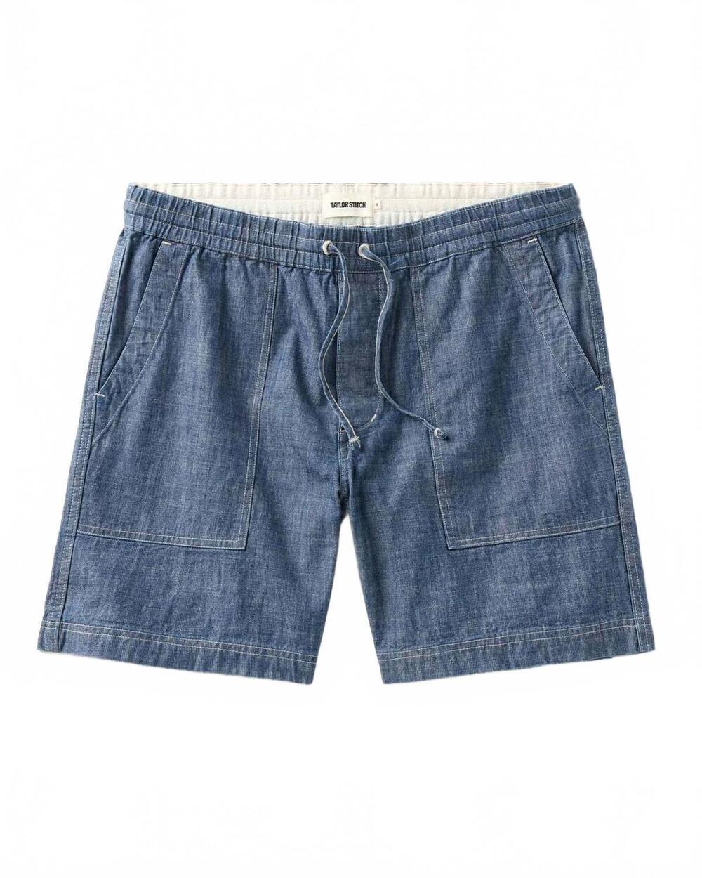 NEW TAYLOR STITCH men's breakwater short in washed indigo chambray